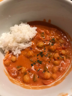 A picture of Vegan chickpea tomato and peanut stew.