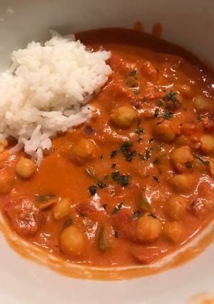 A picture of Vegan chickpea tomato and peanut stew.
