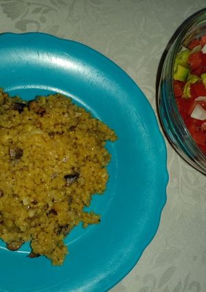 Una foto de Risotto de municiones con champiñones y cebolla manjar