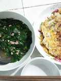 Trứng chiên thịt -canh rau ngót thịt bằm