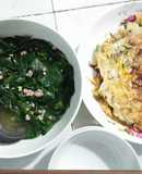 Trứng chiên thịt -canh rau ngót thịt bằm