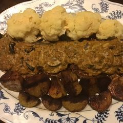 A picture of California Farm Eggplant Schnitzel in Mushroom Sauce.