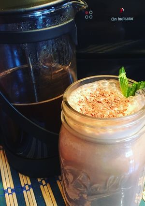 A picture of French press smoothie.