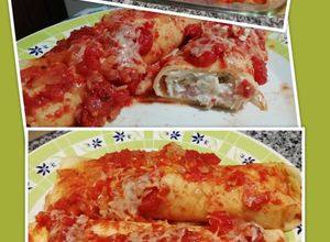 Una foto de Canelones de pollo, ricota y jamón cocido (menos calorías)