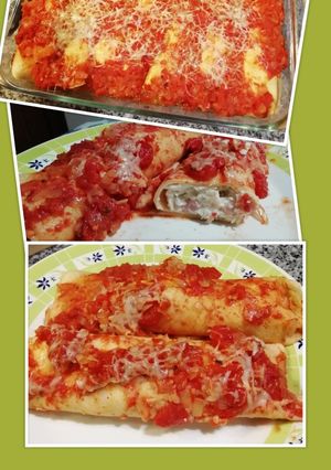 Una foto de Canelones de pollo, ricota y jamón cocido (menos calorías)