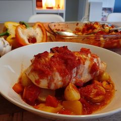 A picture of Italian style mozzarella stuffed chicken.