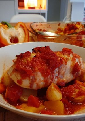 A picture of Italian style mozzarella stuffed chicken.