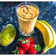 A picture of Mango Smoothie with banana strawberry & Greekyogurt.