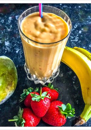 A picture of Mango Smoothie with banana strawberry & Greekyogurt.