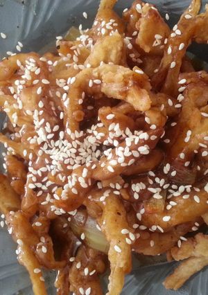 Foto resep Jamur krispi saus lada hitam tabur wijen