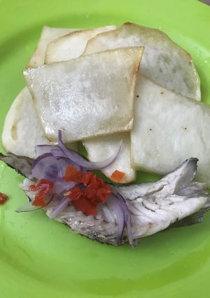 A picture of Seasoned fried yam and smoke fish.