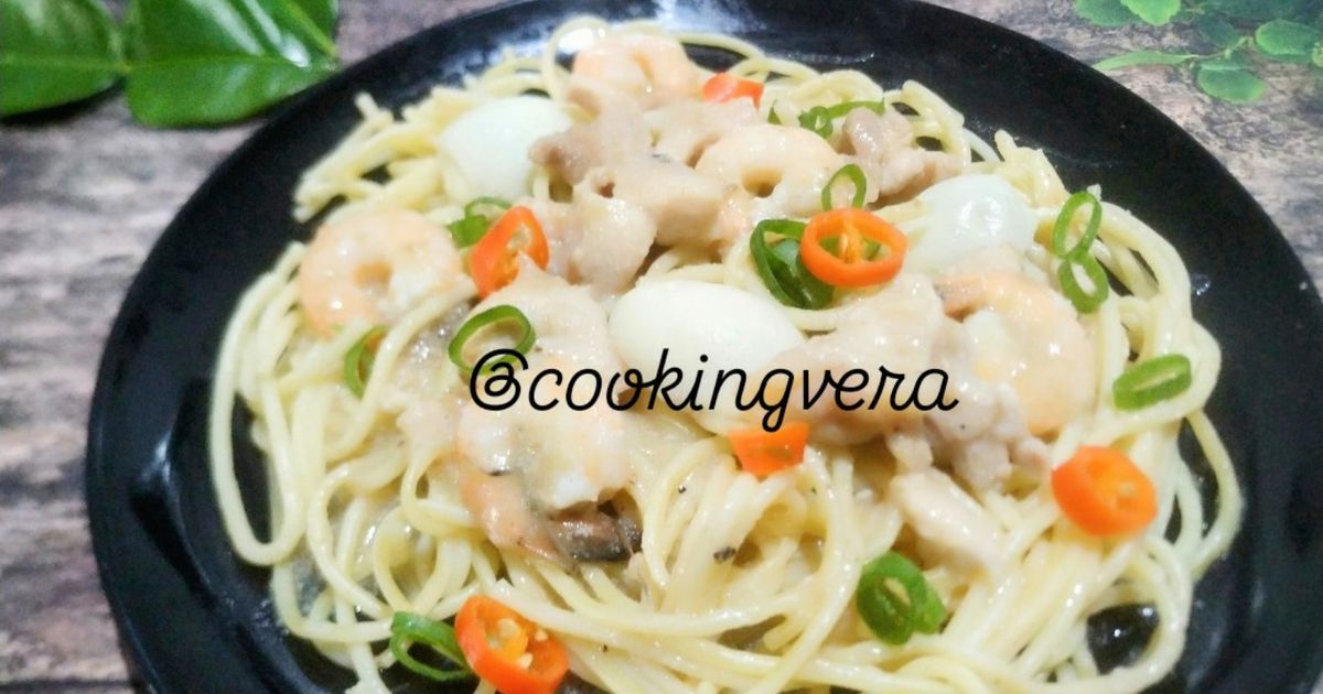Spaghetti Udang Ayam Kuah Mie Celor khas Palembang