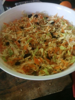 A picture of Cabbage salad with raisin.