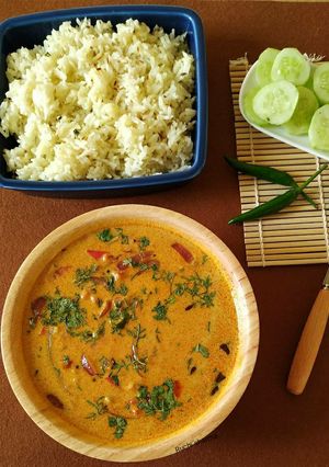 A picture of Tomato curry/Thakkali curry(with coconut milk).
