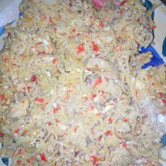 Egg indomie with shredded chicken A picture of Egg indomie with shredded chicken.