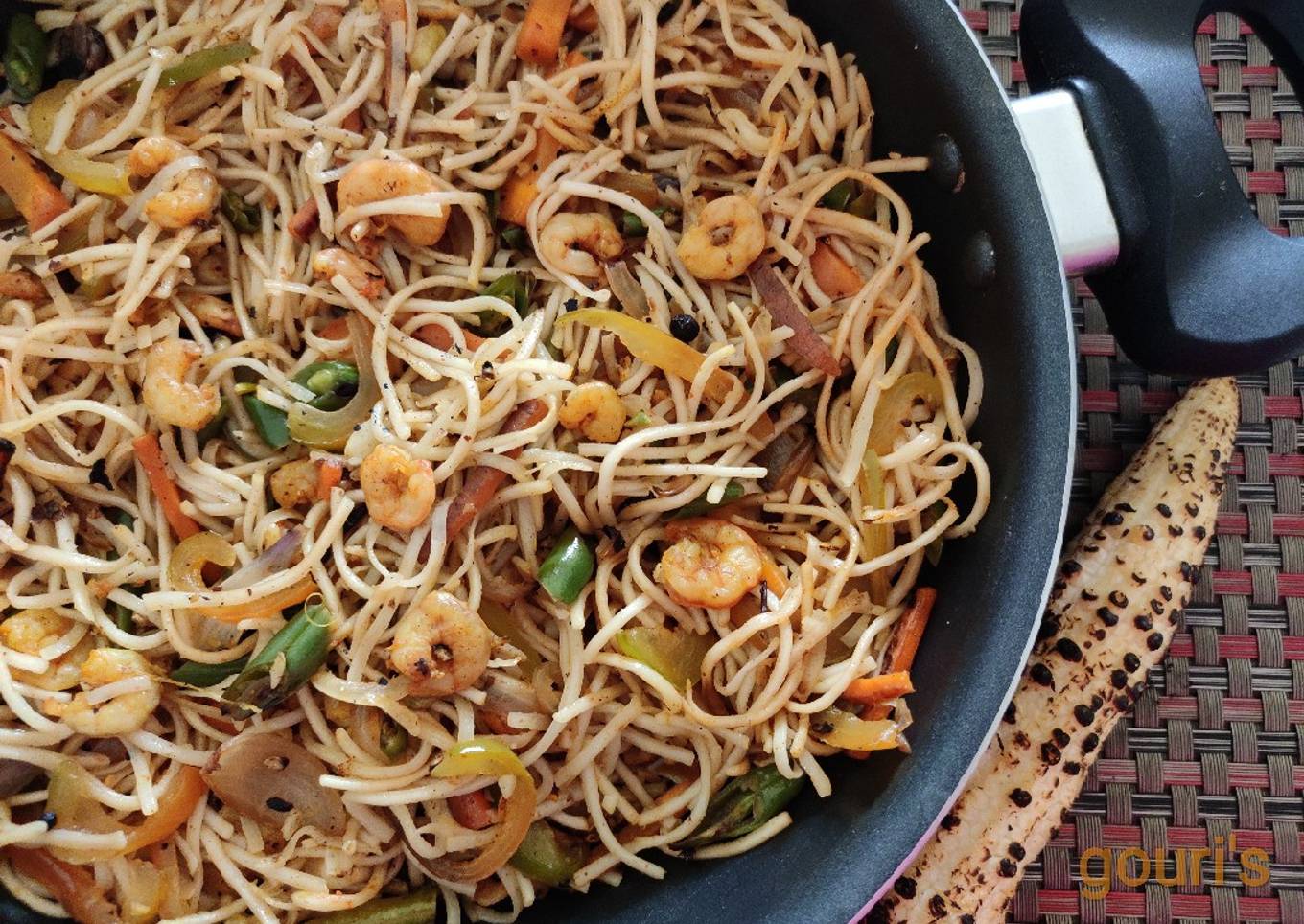 Chili Shrimp Haka Noodles.