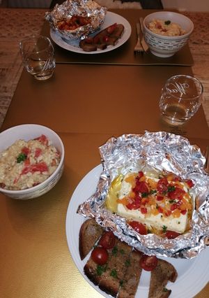 Una foto de Queso de cabra al horno con risotto de dos quesos