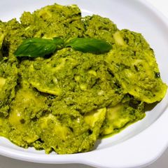 A picture of Ravioli in Basil and Yogurt Pesto.