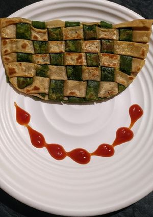 A picture of Green veggies stuffed chatai paratha.