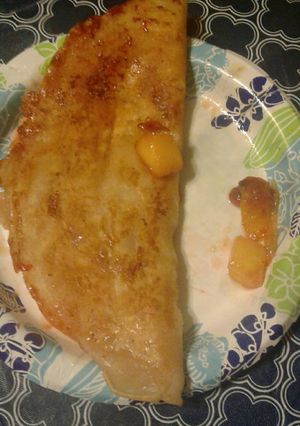 A picture of Fruit filled crepe-ala-pancake lol.