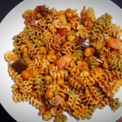 A picture of Baked Chickpeas-Eggplant Pasta Salad.