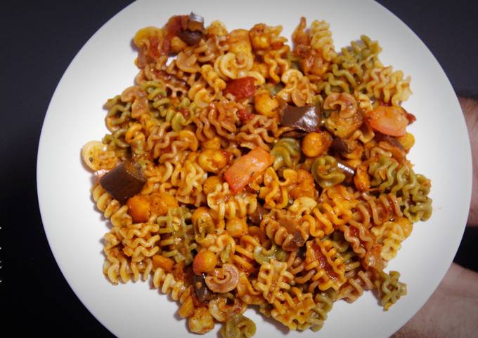 How to Prepare Any-night-of-the-week Baked Chickpeas-Eggplant Pasta Salad