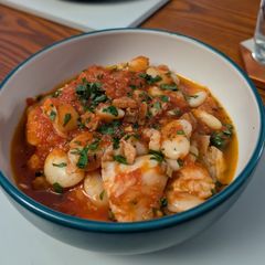 Cod & chorizo tomato stew A picture of Cod & chorizo tomato stew.