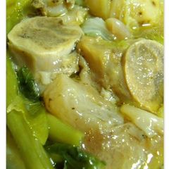 A picture of Beef Tendon Soup with vegetables / Nilaga / Bone Broth.