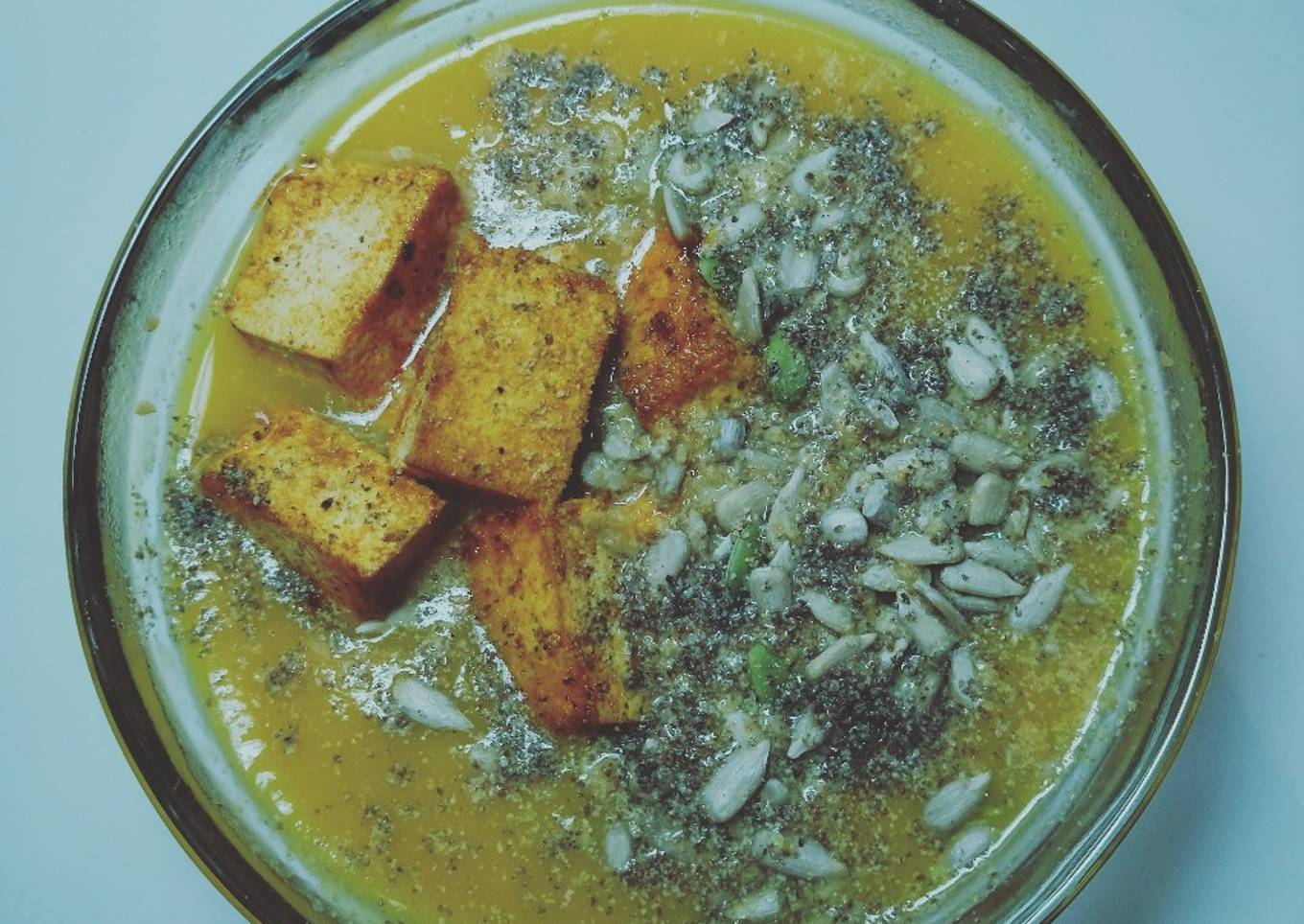 Crema de calabaza con tofu