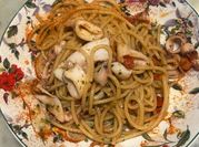 A picture of squid tomato pasta