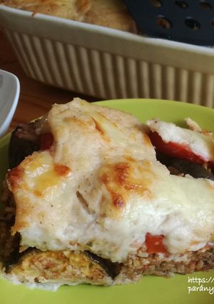 Moussaka, muszaka (rakott padlizsán) 🍆🍅🥔🐮🥛🧀🏛🍽 recept fotója