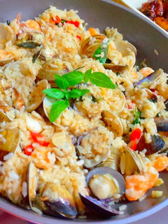 江南風麻油雞汁海鮮燉飯 的食譜成品照片