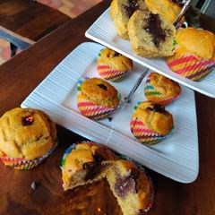 A picture of Chocolate filled banana cupcakes.