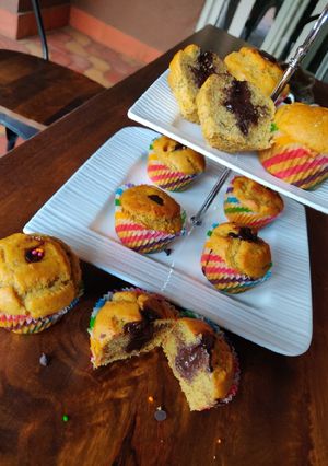 A picture of Chocolate filled banana cupcakes.