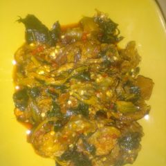 Garden egg sauce with sprinkles of ugwu leaves A picture of Garden egg sauce with sprinkles of ugwu leaves.