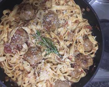 Without Fail Serving Recipe Pork and beef meatballs in a slow braised tomato sauce and pasta Home Style