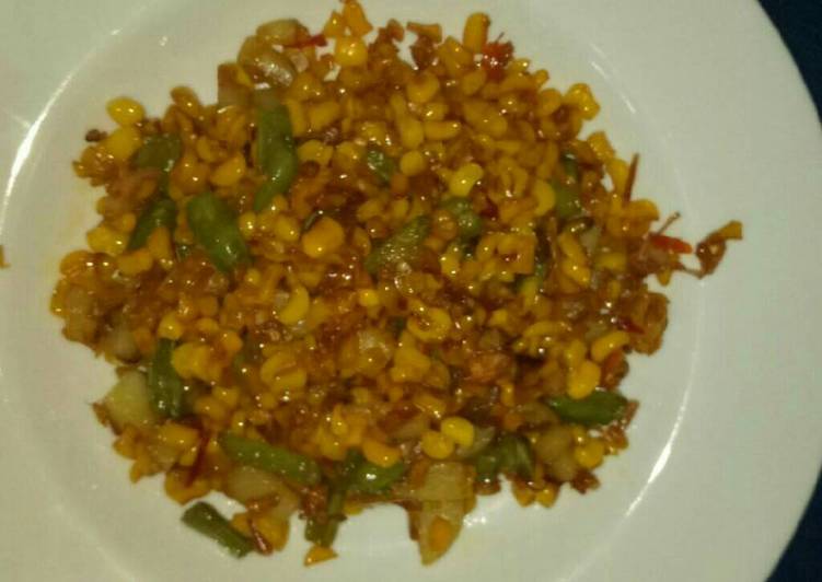 Resep Tumis jagung buncis kentang pedas yang Sempurna