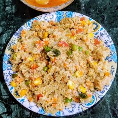 A picture of Samak Rice, Soya Chunks, Veggies Upma (high protein low calorie).