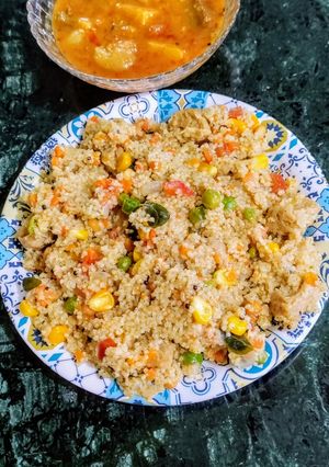 A picture of Samak Rice, Soya Chunks, Veggies Upma (high protein low calorie).