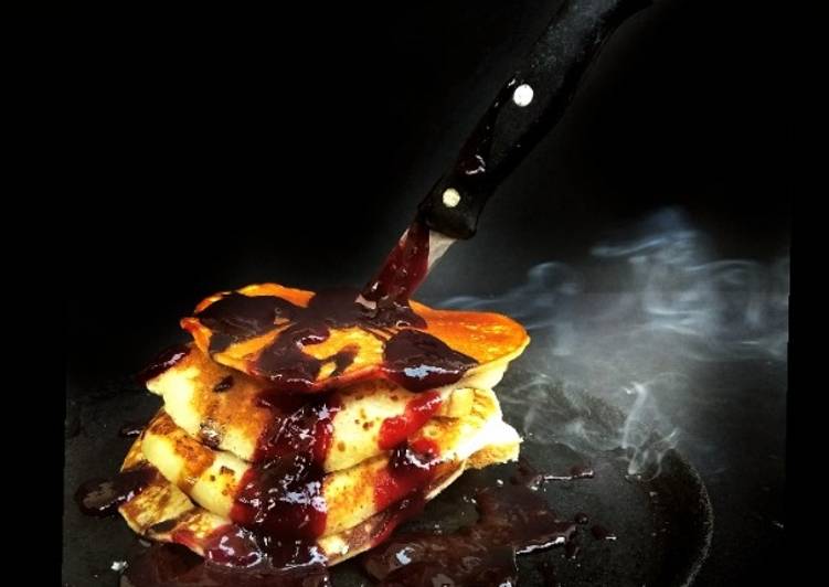 How to Make Super Quick Homemade Halloween Spooky soul representing Banana Pancakes with Strawberry Sauce: