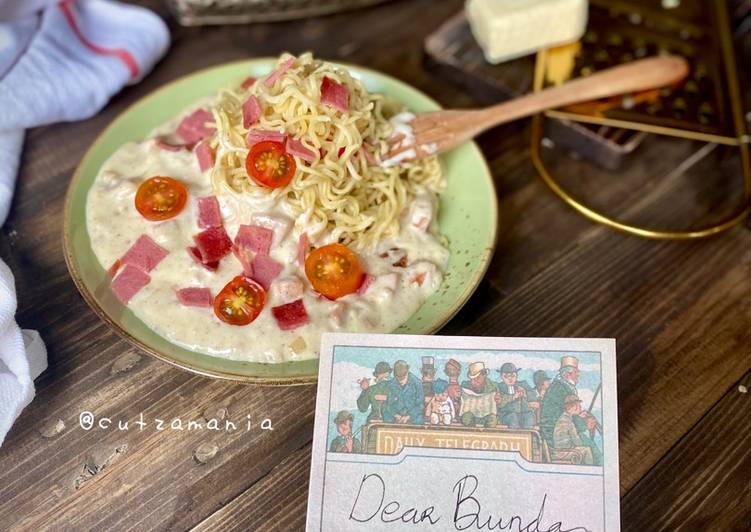 Resep Mie instant carbonara Anti Gagal