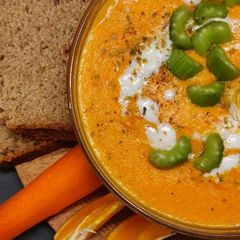 A picture of Creamy carrot and orange soup.