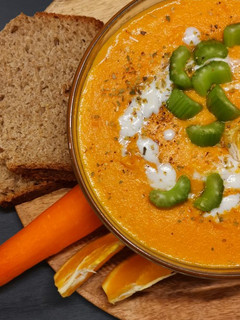 A picture of Creamy carrot and orange soup.