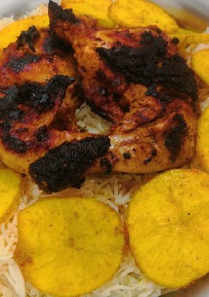 صورة لوصفة رز مع دجاج مشوي وبطاطا محمرة