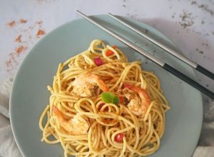 Foto resep Spicy Shrimp Aglio Olio