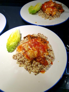 Una foto de Bacalao gratinado con quinoa y bulgur