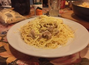 Una foto de Tallarines a la Carbonara sin huevo