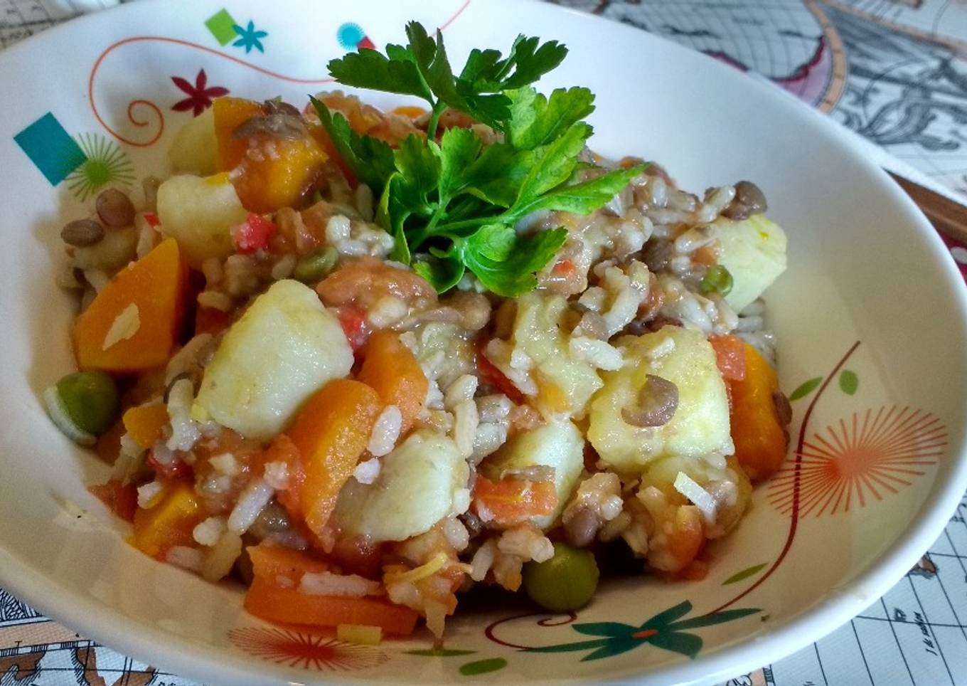 Guiso de lentejas y arroz