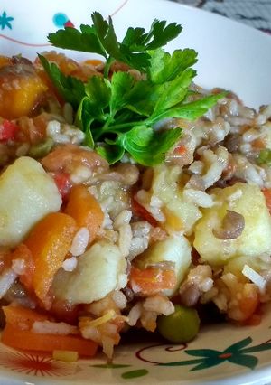 Una foto de Guiso de lentejas y arroz