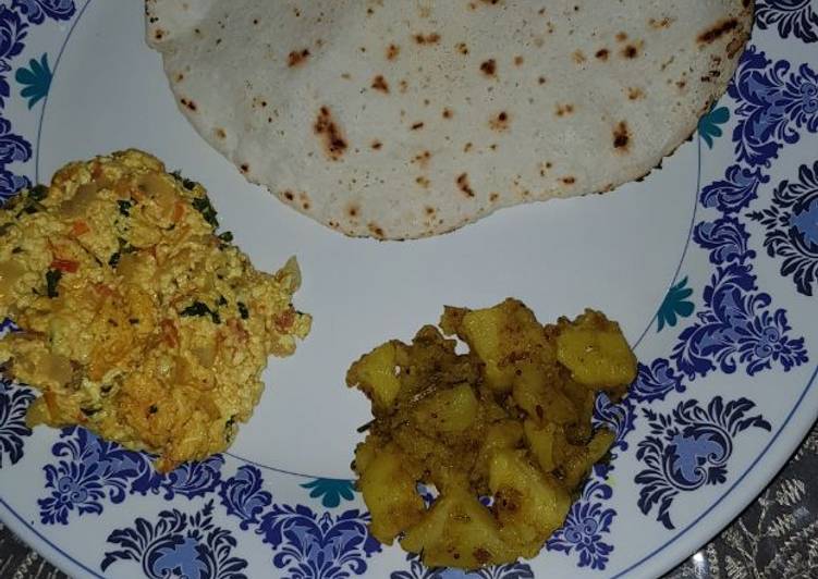 Sama chawal roti with veggie dish